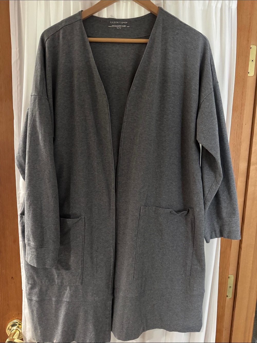 Eileen Fisher Charcoal Gray Open-Front Long Cardigan Size XL